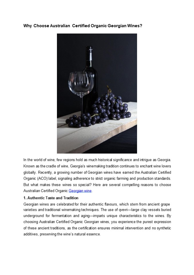 Why Choose Australian Certified Organic Georgian Wines?