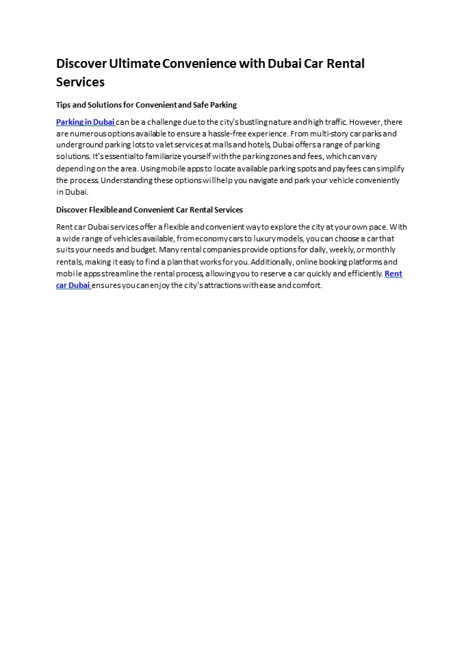 Discover Ultimate Convenience with Dubai Car Rental Services