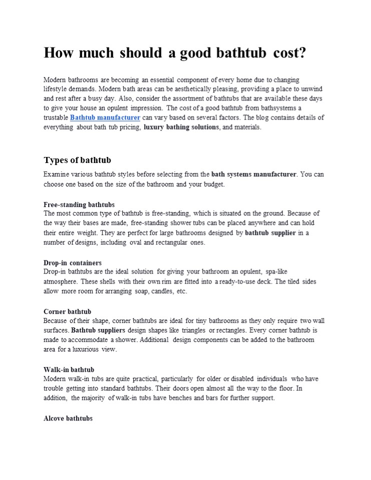 How much should a good bathtub cost?