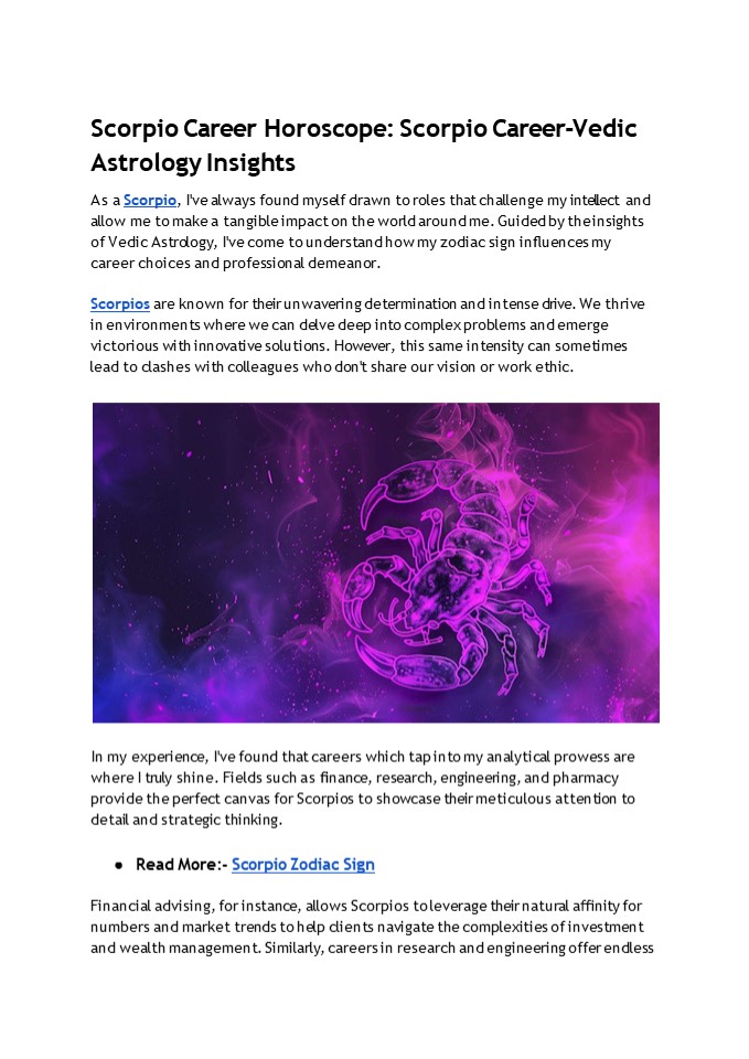 Scorpio Career Horoscope: Scorpio Career-Vedic Astrology Insights