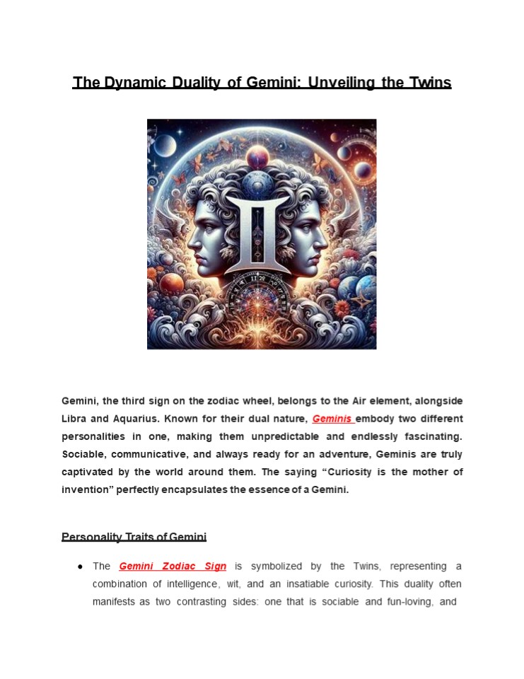 The Dynamic Duality of Gemini: Unveiling the Twins