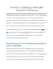Benefits of Switching to Renewable Domestic Fuel Sources