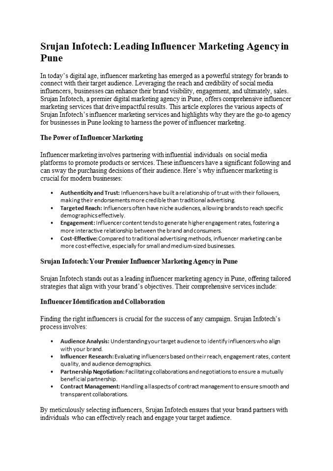 Srujan Infotech: Leading Influencer Marketing Agency in Pune