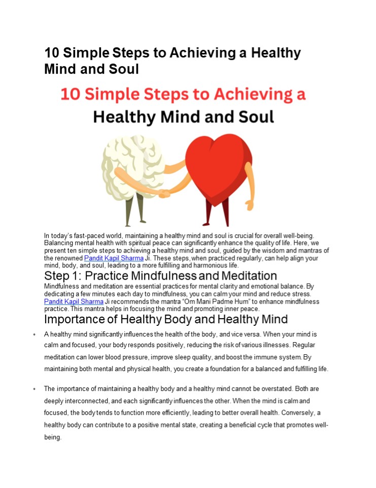 10 Simple Steps to Achieving a Healthy Mind and Soul