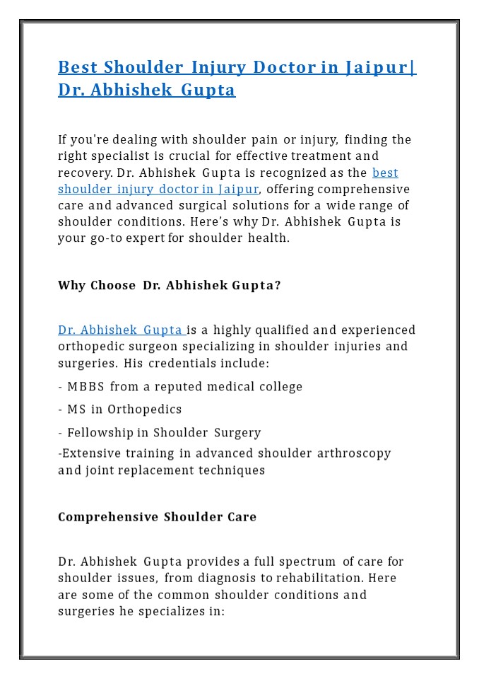 best  shoulder injury doctor in Jaipur