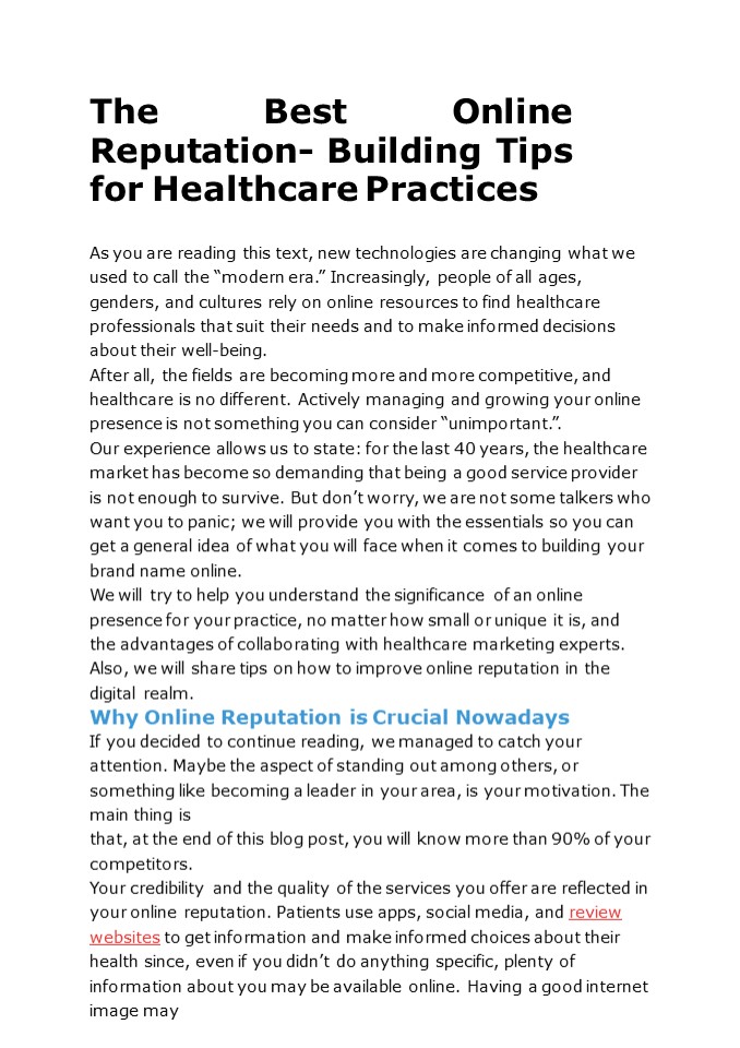 The Best Online Reputation-Building Tips for Healthcare Practices