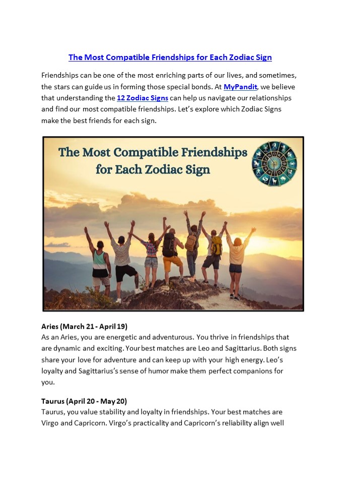 The Most Compatible Friendships for Each Zodiac Sign