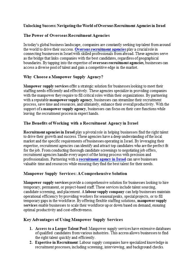 Top Manpower Supply Company in Israel