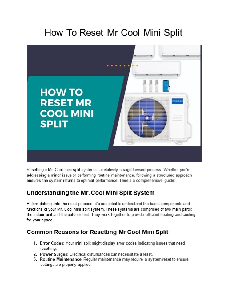 How To Reset Mr Cool Mini Split: