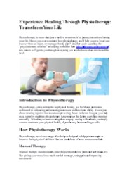 Experience Healing Through Physiotherapy: Transform Your Life