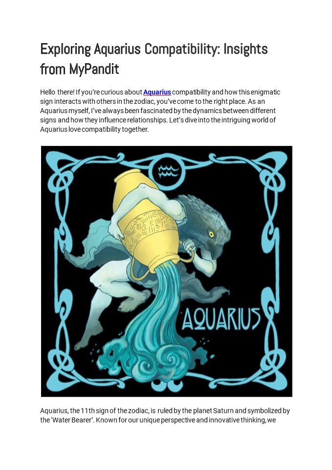 Exploring Aquarius Compatibility: Insights from MyPandit