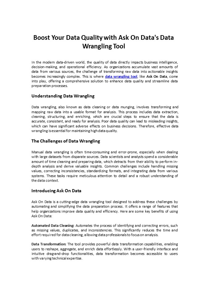 Boost Your Data Quality with Ask On Data's Data Wrangling Tool