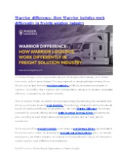 Warrior Difference in the Freight Solution Industry