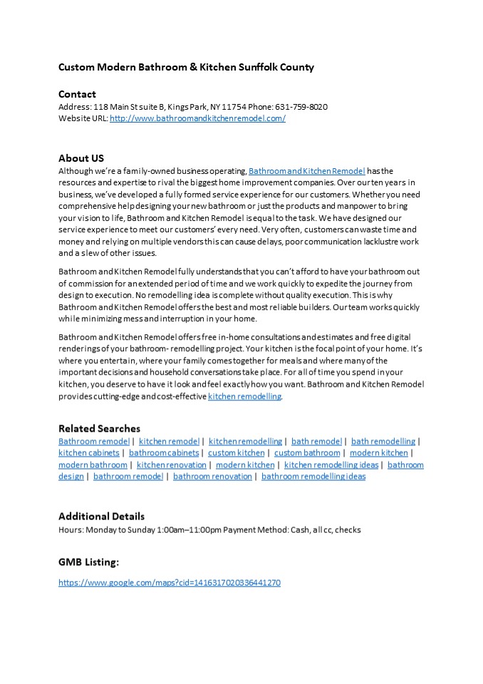 Custom Modern Bathroom & Kitchen Sunffolk County