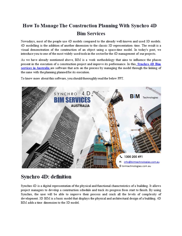 Synchro 4D Bim Services Melbourne, Sydney, Australia - bim