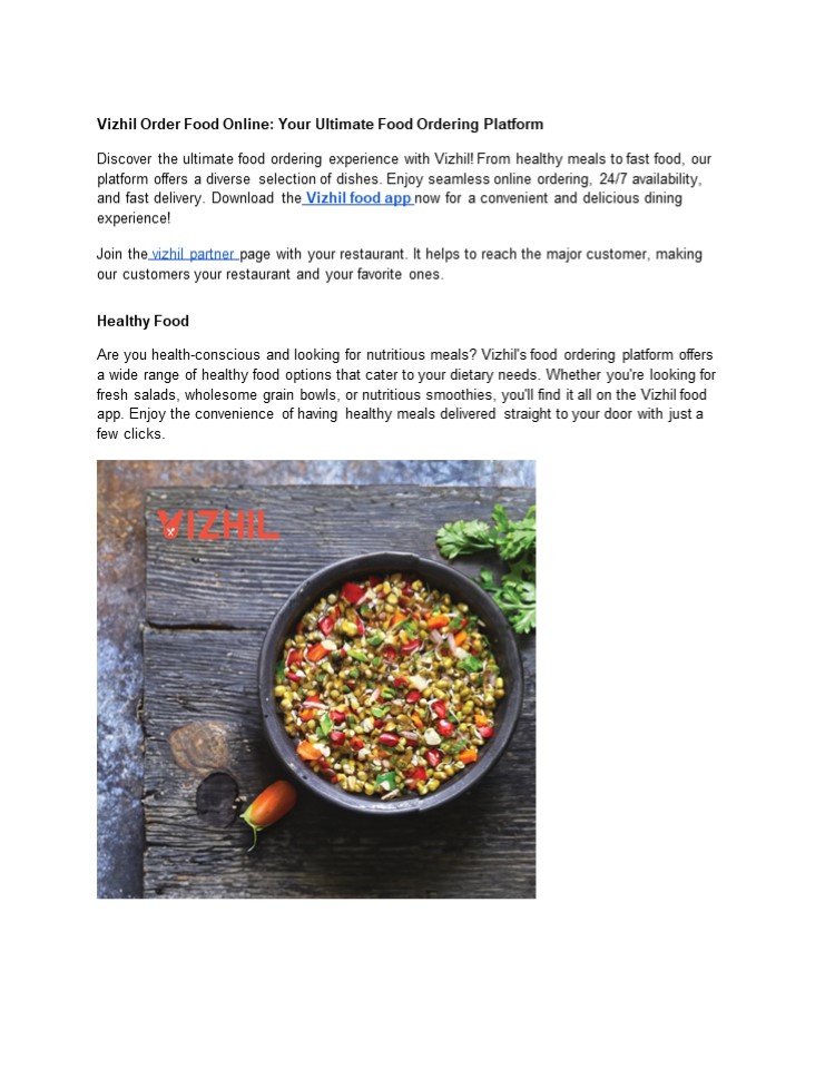 Vizhil Order Food Online: Your Ultimate Food Ordering Platform