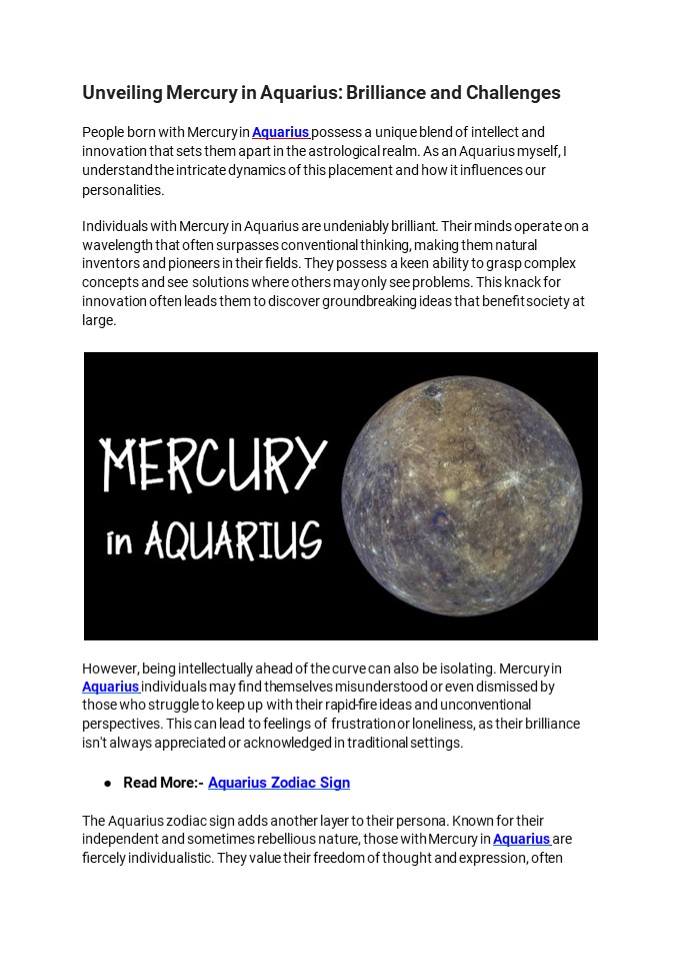 Unveiling Mercury in Aquarius: Brilliance and Challenges