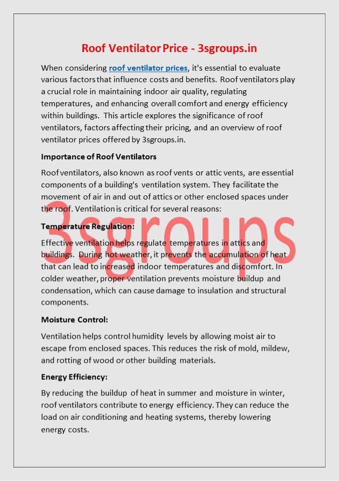 Roof Ventilator Price - 3sgroups.in