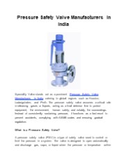 Pressure Safety Valve Manufacturers in India
