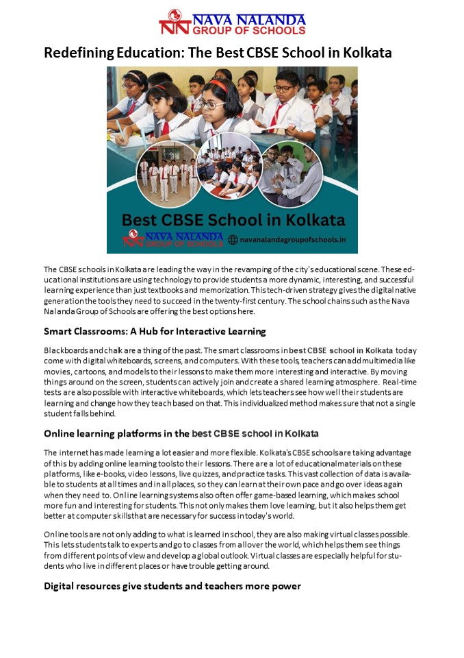 Redefining Education: The Best CBSE School in Kolkata