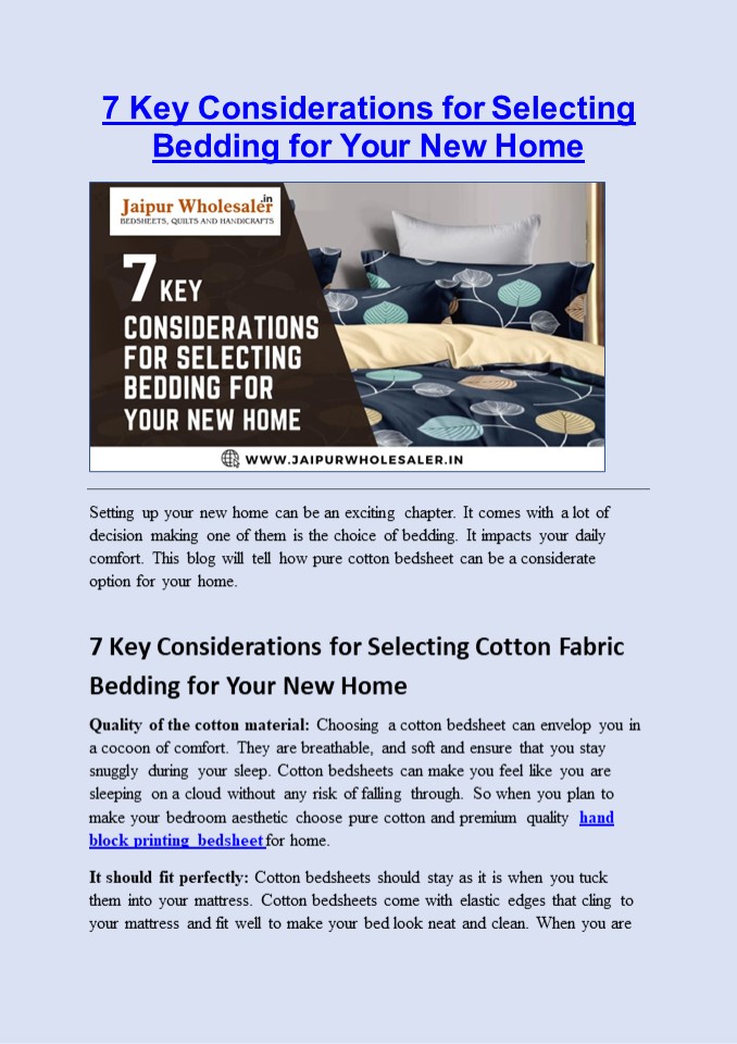 7 Key Considerations for Selecting Bedding for Your New Home