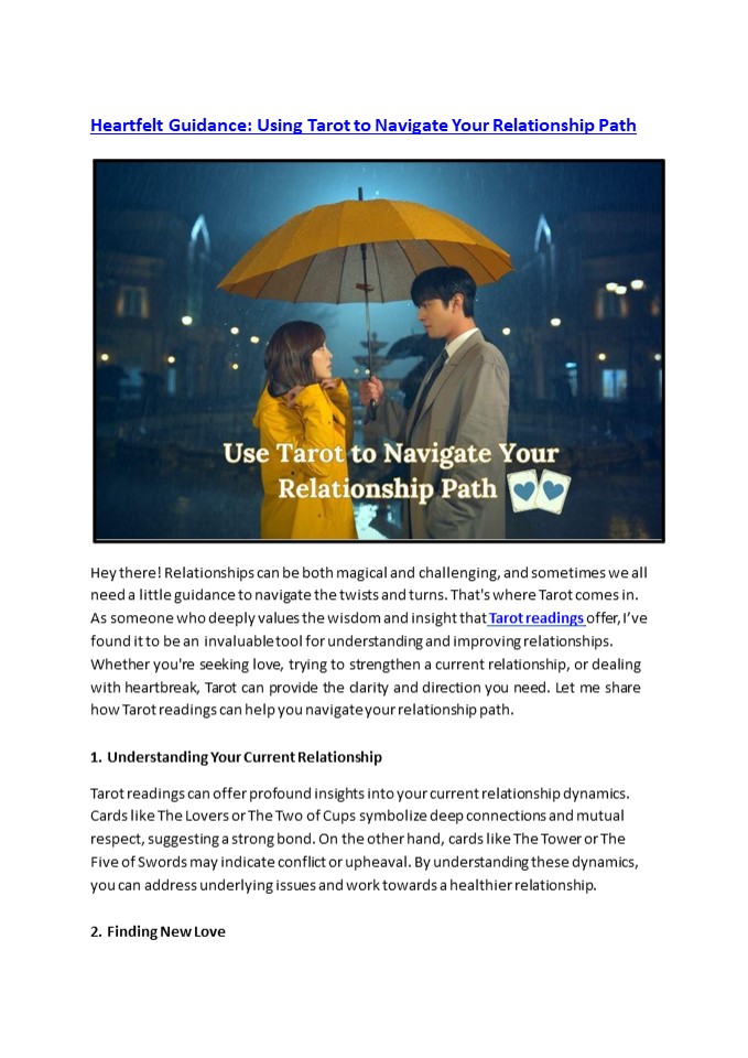 Heartfelt Guidance: Using Tarot to Navigate Your Relationship Path
