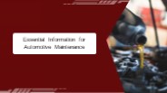 Essential Information for Automotive Maintenance