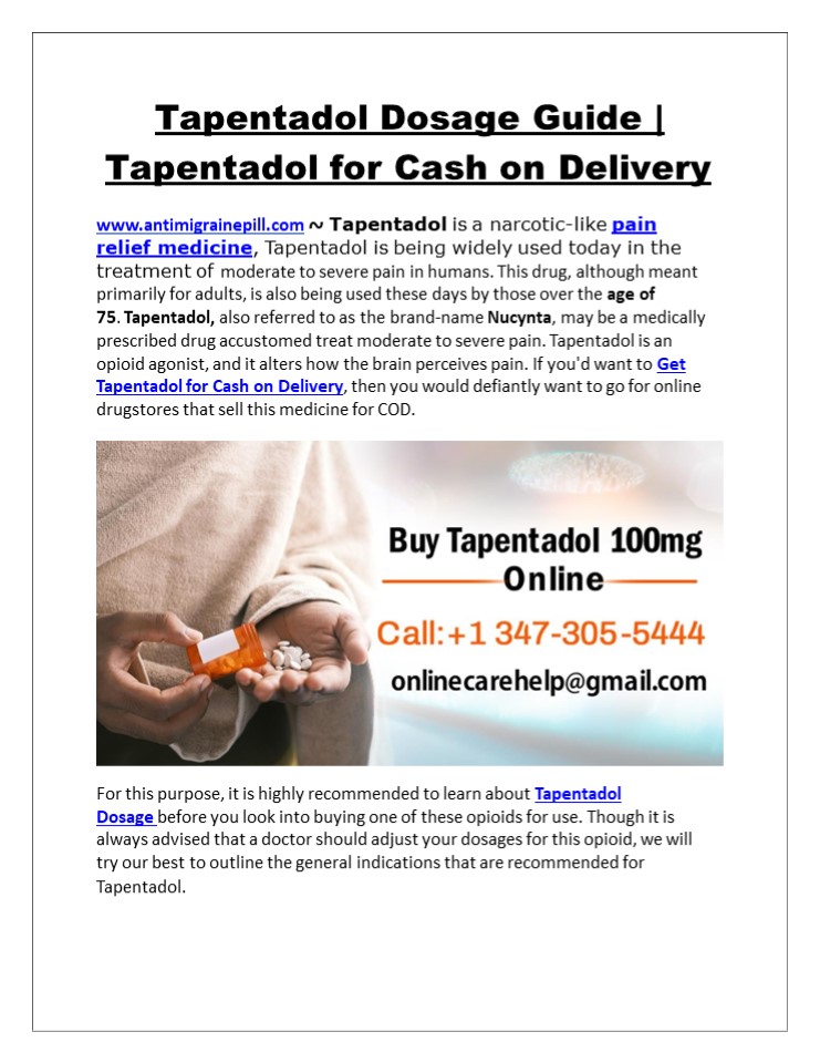Tapentadol Dosage Guide | Tapentadol for Cash on Delivery