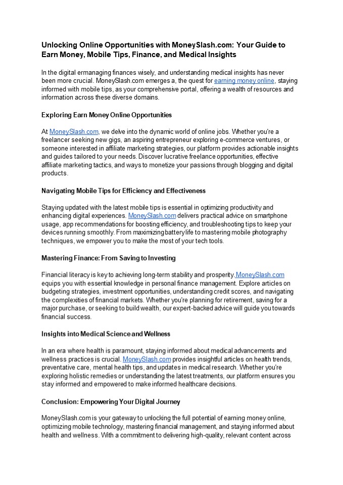 Unlocking Online Opportunities with MoneySlash.com