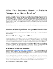 Why Your Business Needs a Reliable Sweepstakes Game Provider?