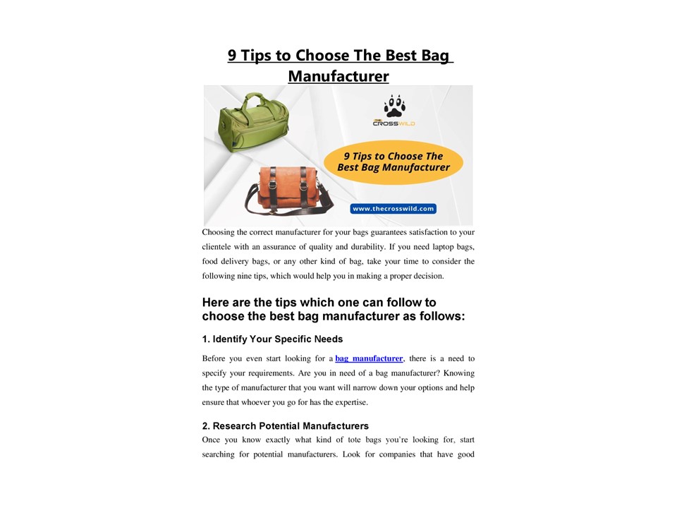9 Tips to Choose The Best Bag Manufacturer
