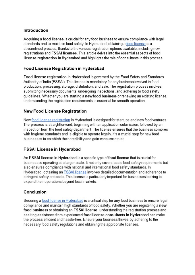 Food License Consultants in Hyderabad
