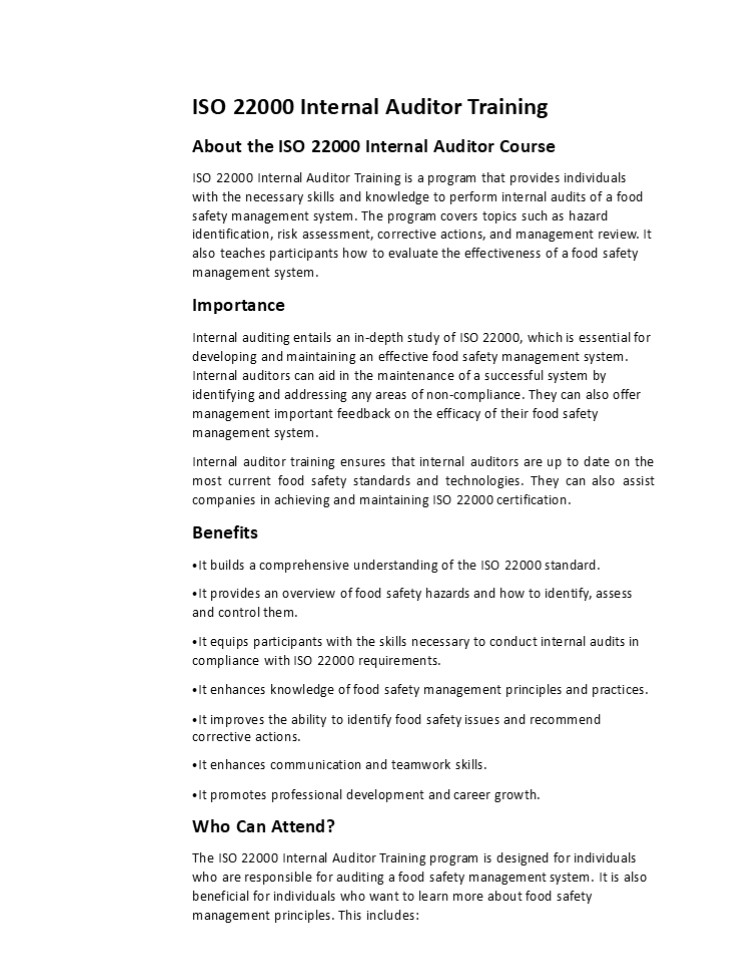 iso 22000 internal auditor course