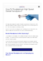 How To Troubleshoot High Speed Dental Handpiece?