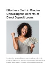 Unlocking the Benefits of Direct Deposit Loans