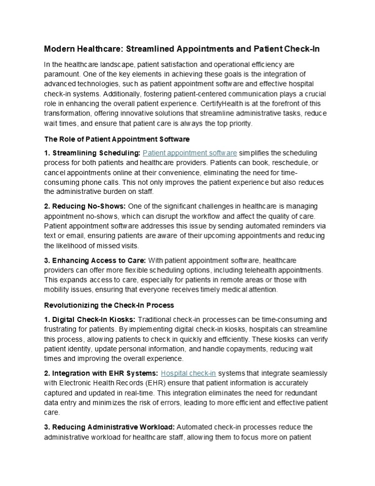 Modern Healthcare: Streamlined Appointments and Patient Check-In