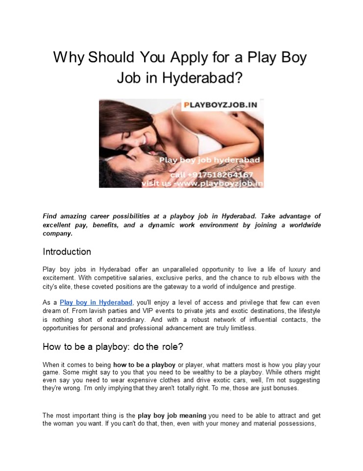 Why Should You Apply for a play boy Job in Hyderabad?