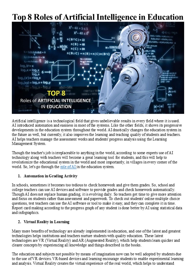 Top 8 Roles of Artificial Intelligence in Education