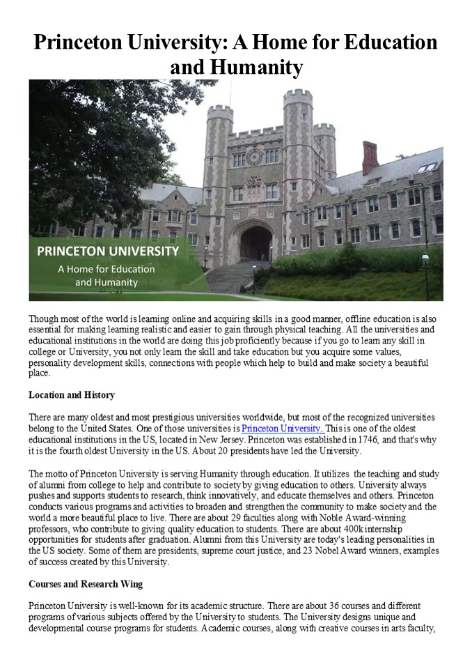 Princeton University: A Home for Education and Humanity