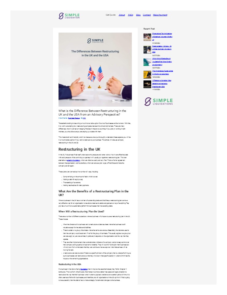 Difference Between Restructuring in the UK and the USA