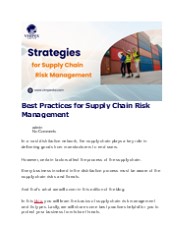 Best Practices of Supply Chain Risk Management