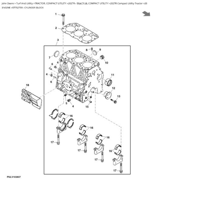 John Deere 2027R Compact Utility Tractor Parts Catalogue Manual Instant Download (PC11963)