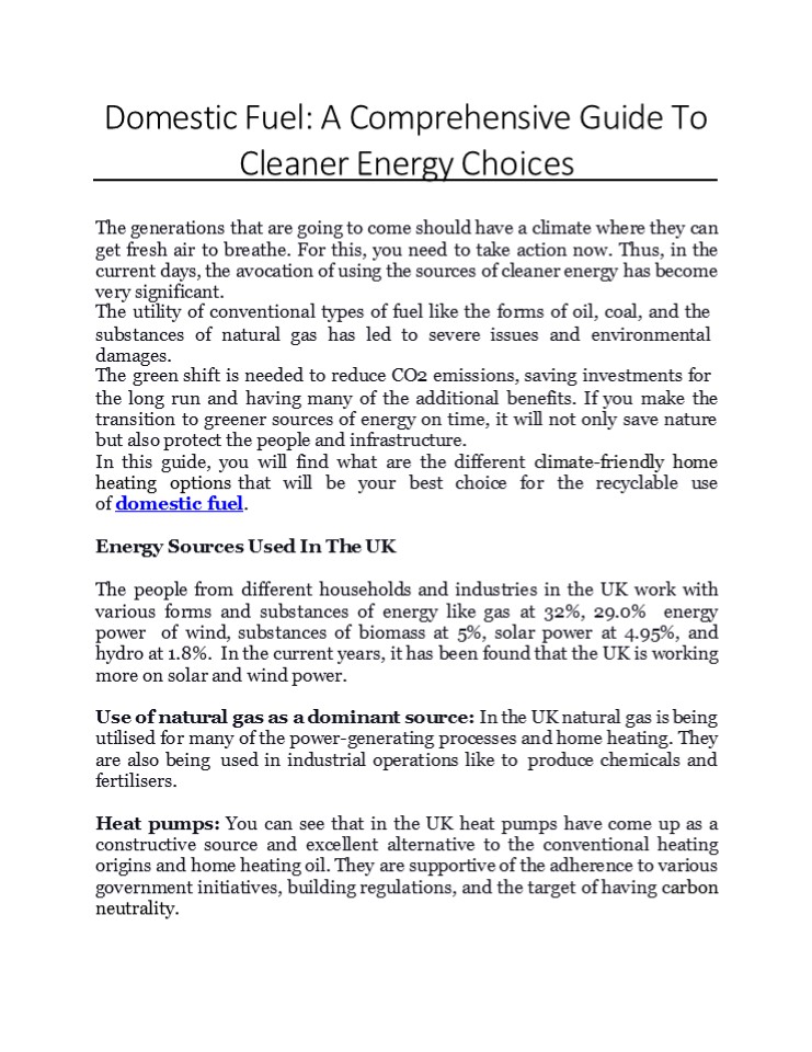 Domestic Fuel: A Comprehensive Guide To Cleaner Energy Choices