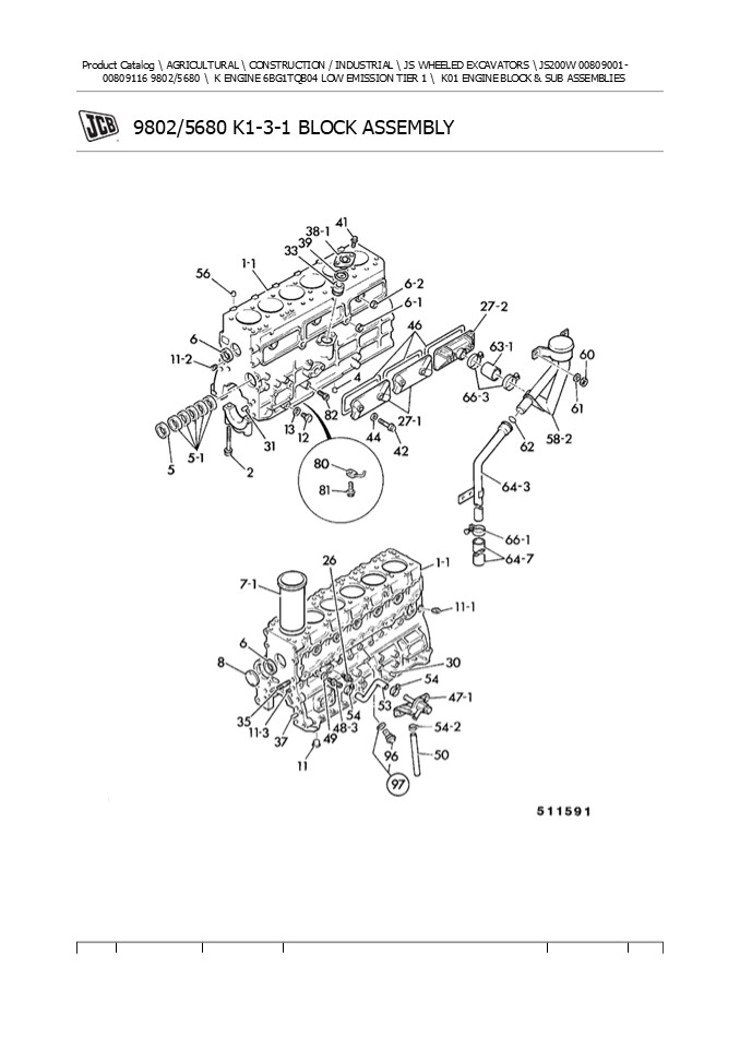 JCB JS200W Wheeled Excavator Parts Catalogue Manual Instant Download (SN 00809001-00809116)