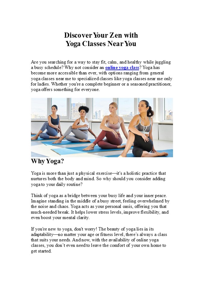 Discover Your Zen with Yoga Classes Near You