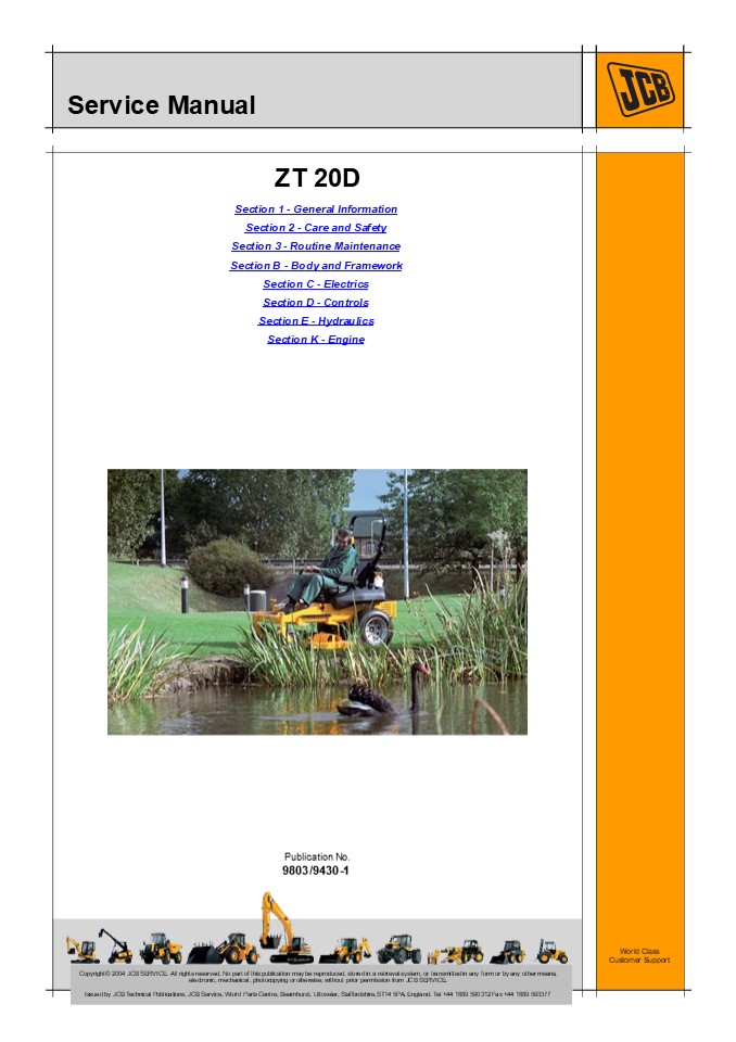 JCB ZT20D ZERO TURN MOWER Service Repair Manual Instant Download