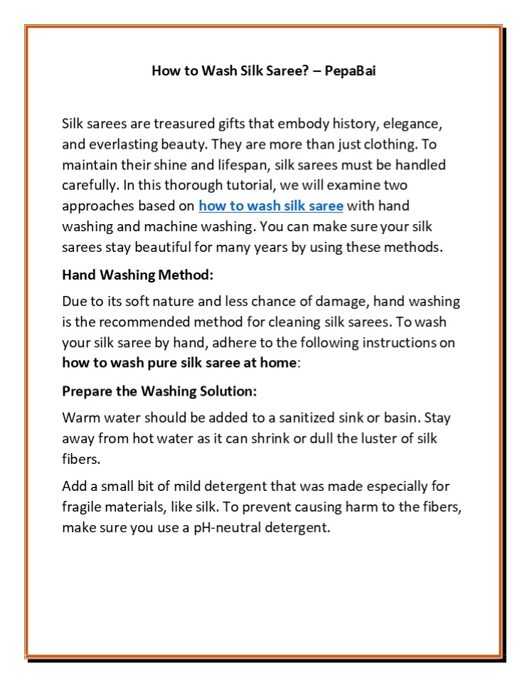 How to Wash Silk Saree? - PepaBai