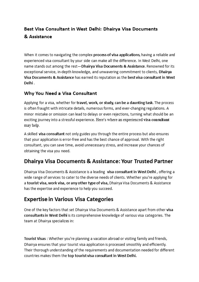 visa consultant in west delhi - dhairya visa