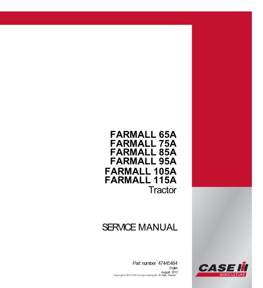 CAE IH FARMALL 85A Tractor Service Repair Manual Instant Download