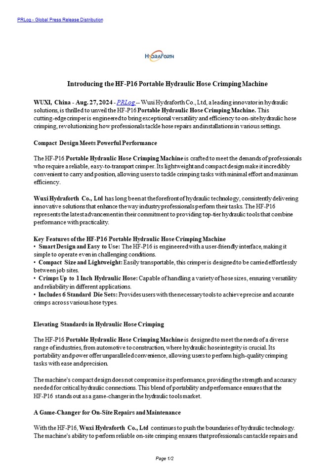 Introducing the HF-P16 Portable Hydraulic Hose Crimping Machine